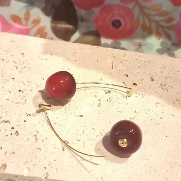 Anthropologie Dark Red Cherry Earrings | NWOT - Picture 6 of 9